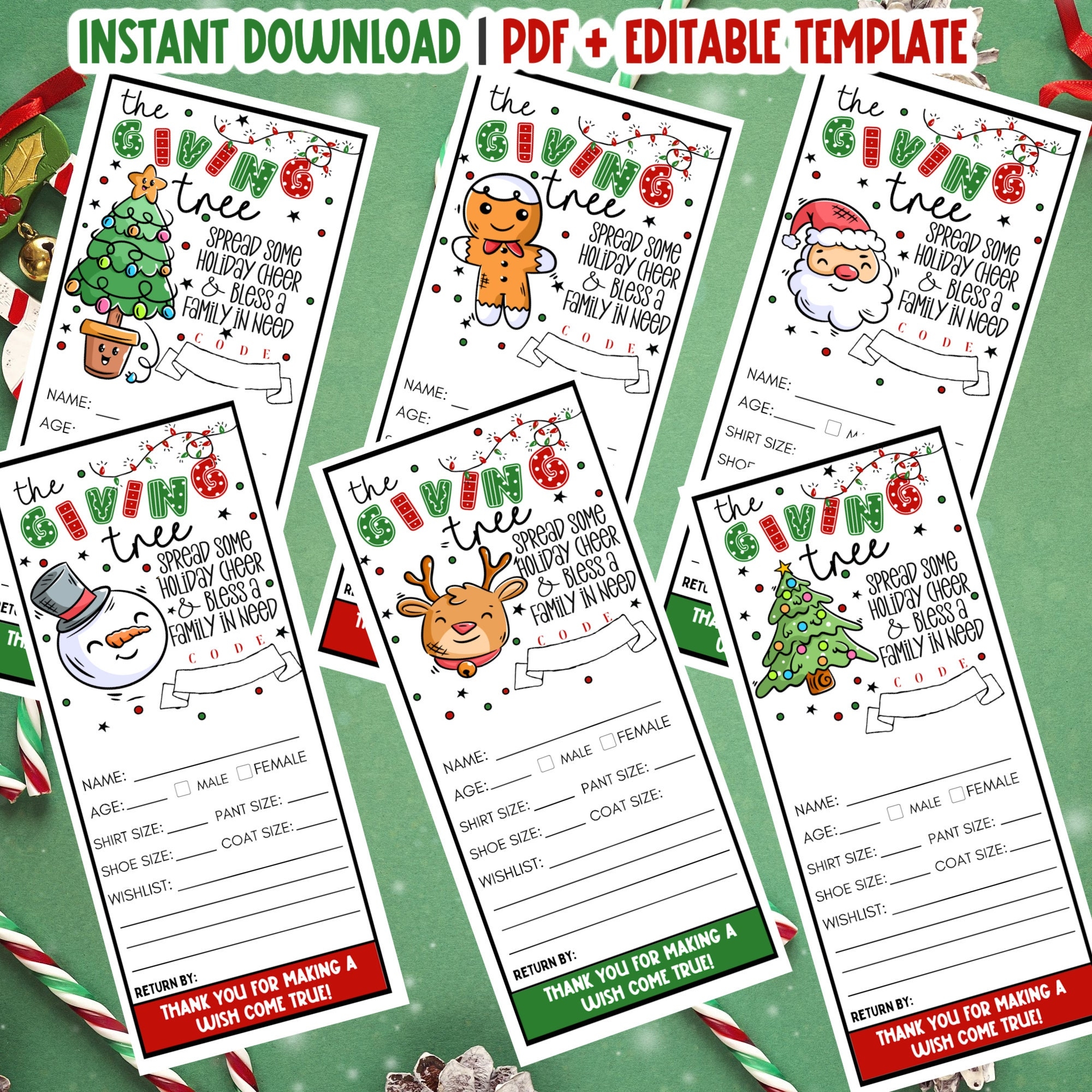 Giving Tree Gift Tag Editable Angel Tree Gift Tag Christmas Donation Slip Charity Community Event Tree Tag Template Etsy