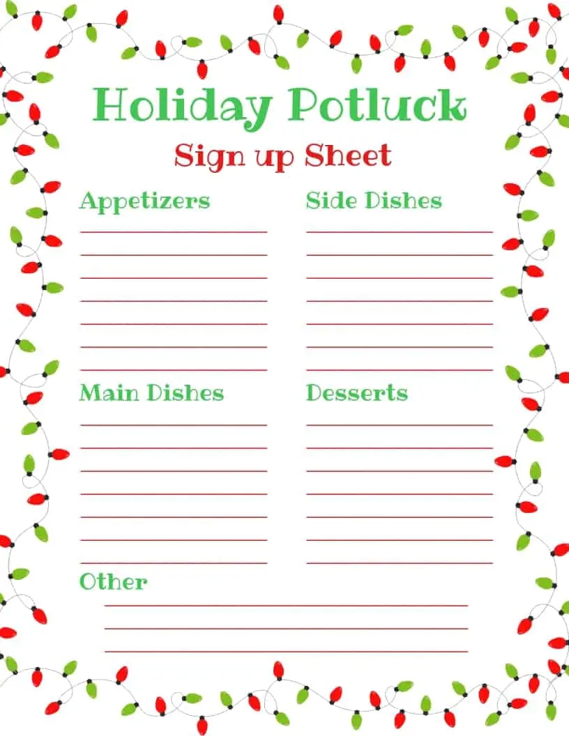 Free Printable Potluck Sign Up Sheet Template