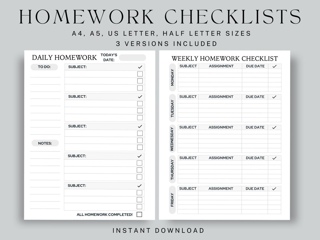 Free Printable Daily Homework Assignment Sheet Template