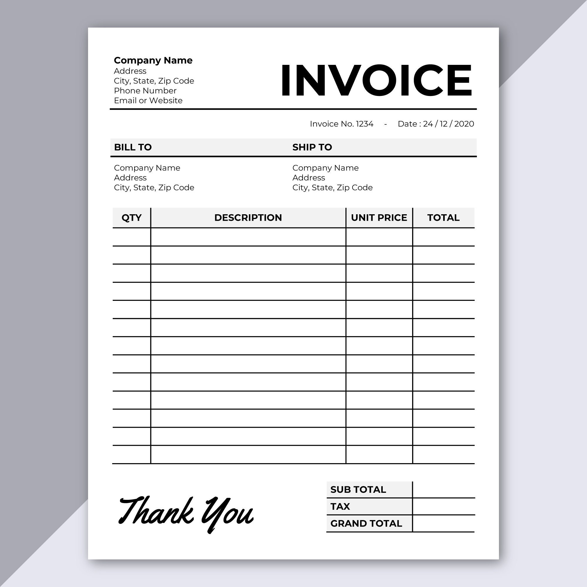 Free Printable Template Invoice