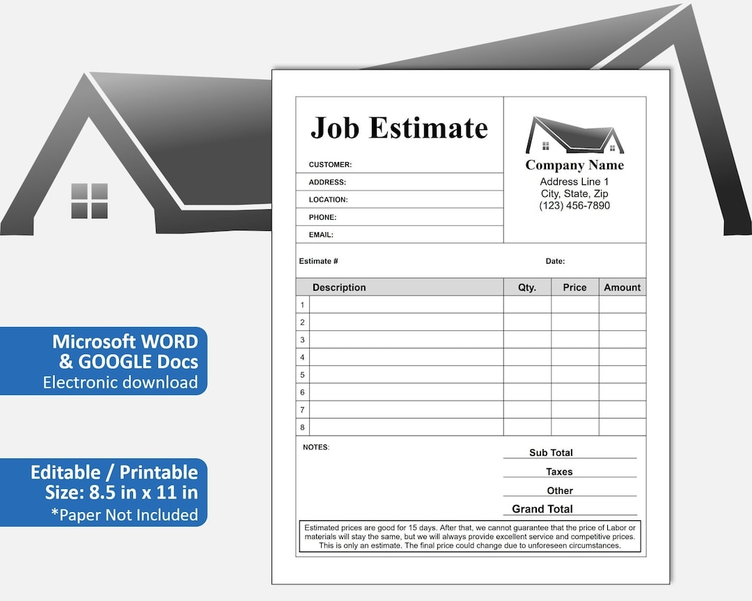 Free Printable Estimate Template