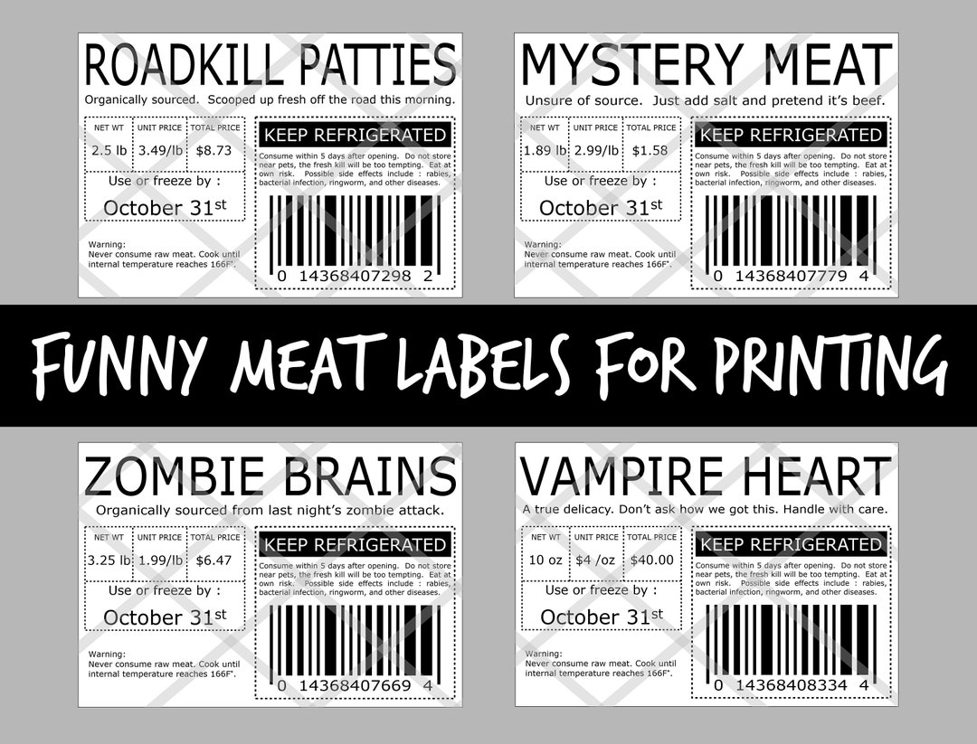 Meat Labels Halloween Pranks Fake Food Labels Funny Food Labels For Printing Stickers More Etsy Australia