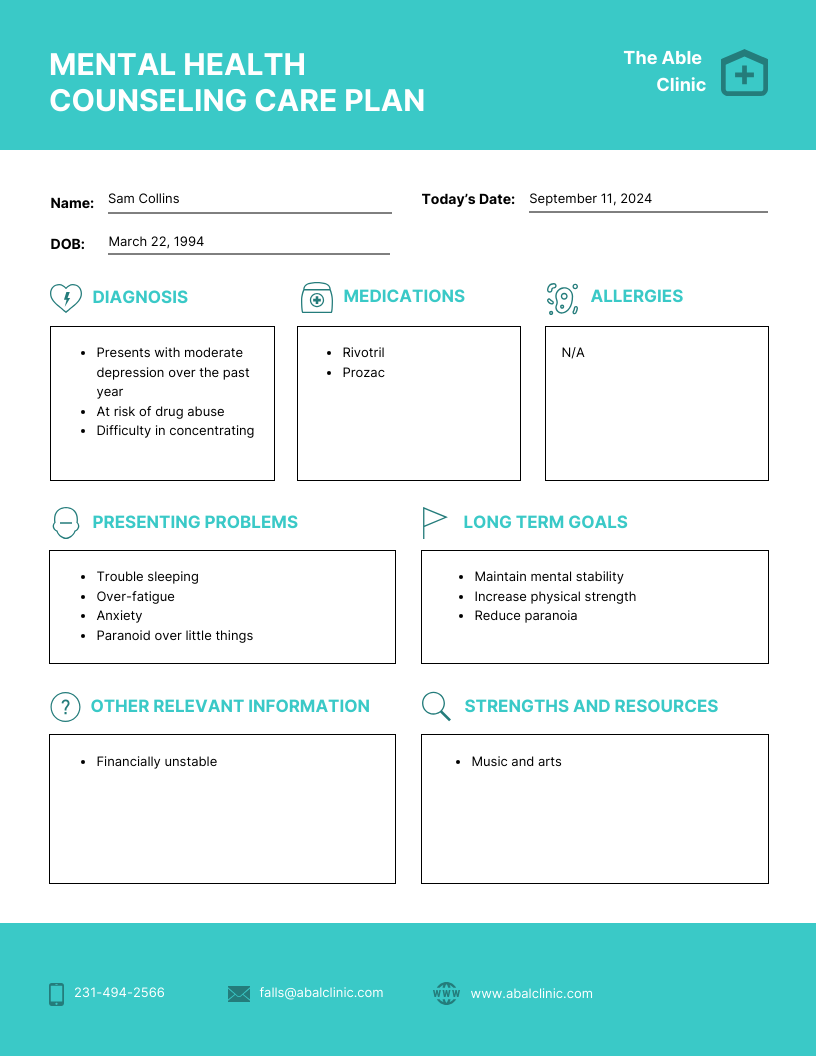 Free Printable Counseling Treatment Plan Template Pdf