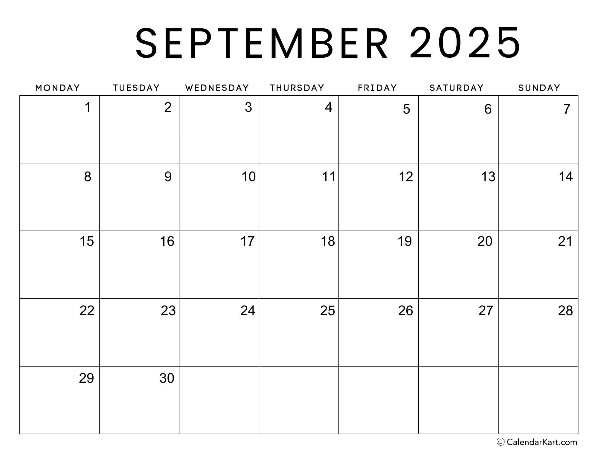 Monday Start Calendars 2025 CalendarKart