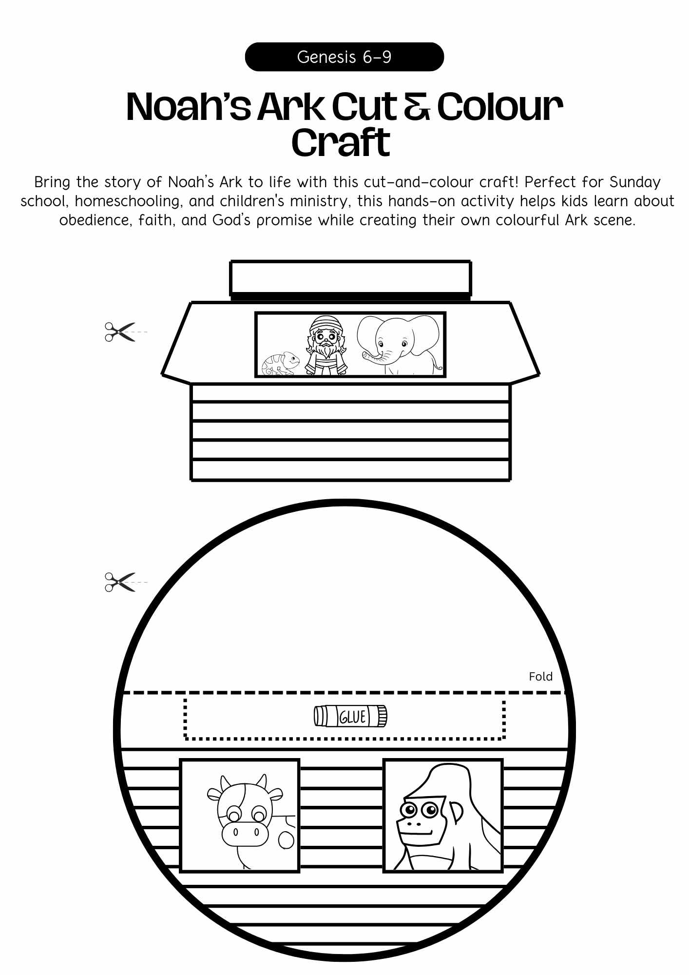Noah s Ark Cut Colour Craft Free Printable Bible Activity For Kids Free Bible Worksheets
