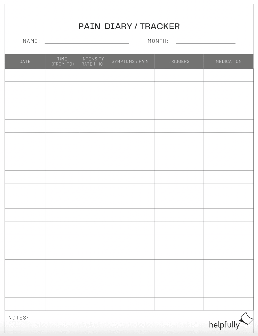 Pain Diary Tracker list PDF Helpfully de