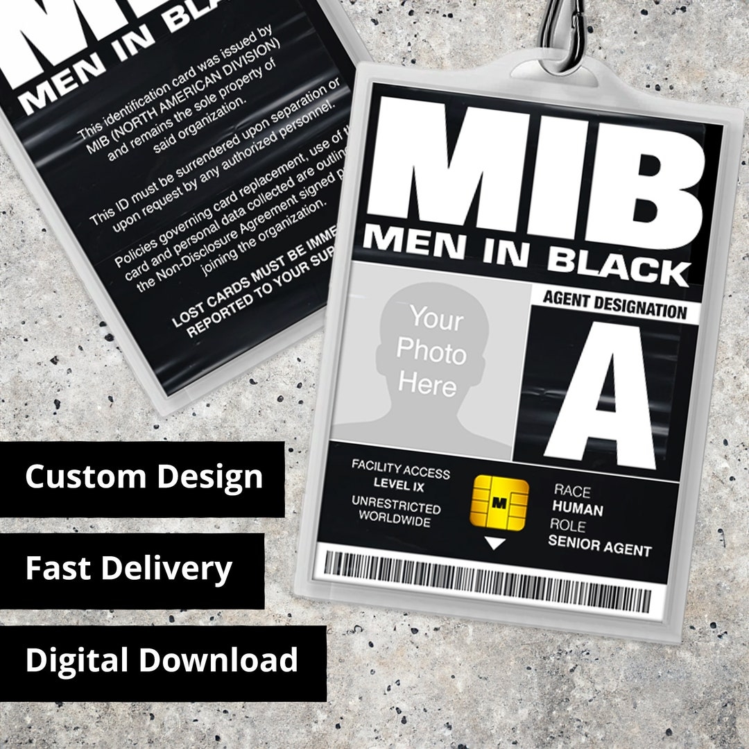Personalisierte MIB Men In Black ID Karte Replica Prop Halloween Kost m Cosplay Namensschild Digitaler PDF Download Etsy de