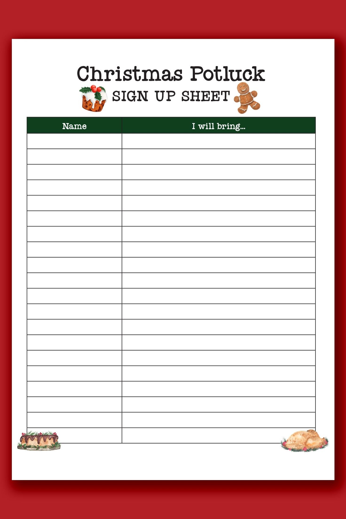 Potluck Sign Up Sheet Template Press Release Template