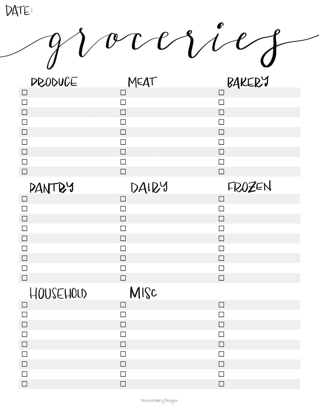 Printable Grocery List Template PDF Instand Download Etsy UK