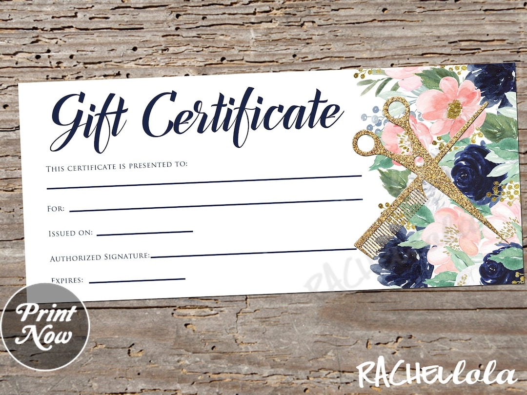 Printable Hair Salon Gift Certificate Template Hair Stylist Coupon Voucher Fillable Instant Download Mothers Day Christmas Floral Etsy