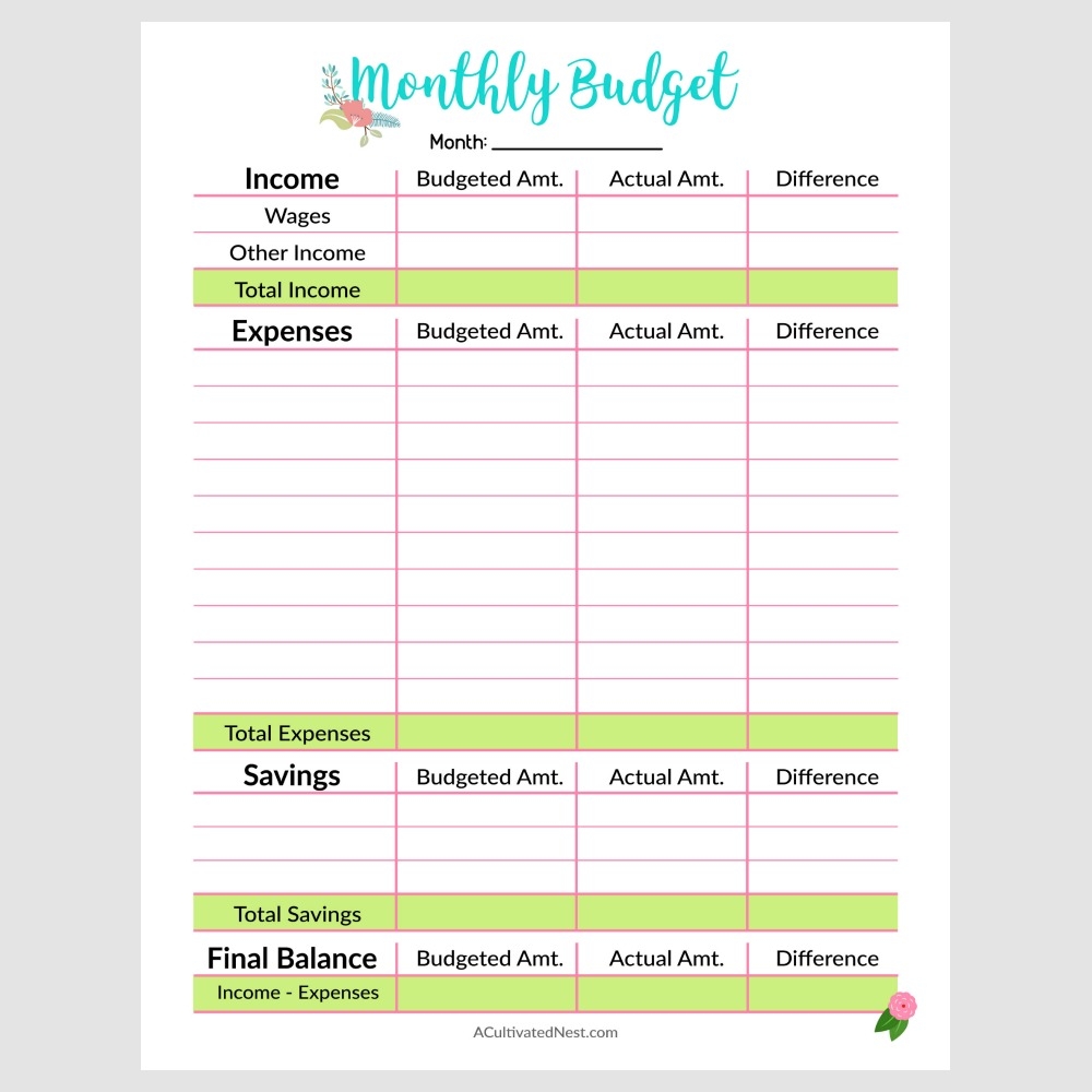 Printable Monthly Bills Template