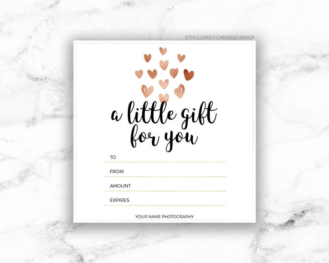 Printable Rose Gold Hearts Gift Certificate Template Editable Gift Card Design Microsoft Word Photoshop Template DOCX DOC PSD Etsy Ireland