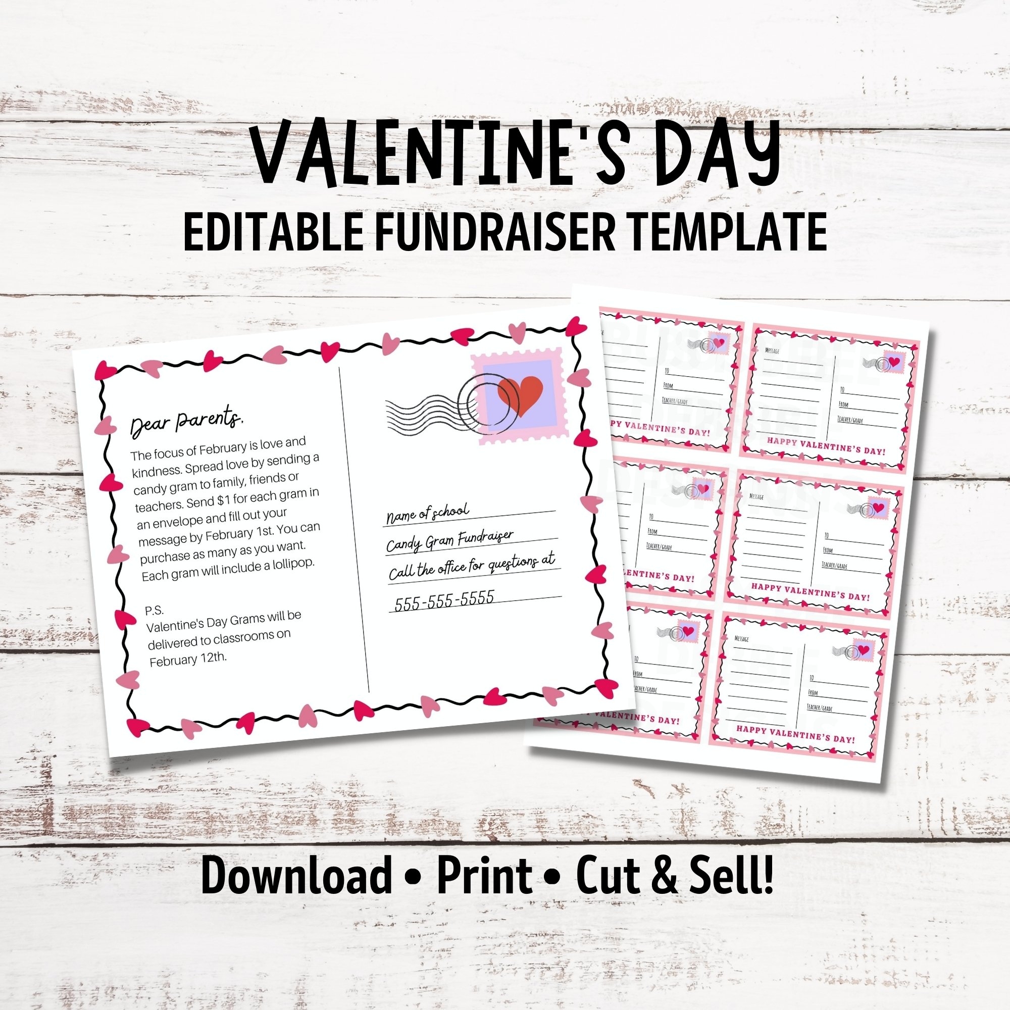 Printable Valentine s Day Candy Gram Post Card Valentine s Day Cards Editable Candy Gram Flyer School Fundraiser Love Letter PTA PTO Payhip
