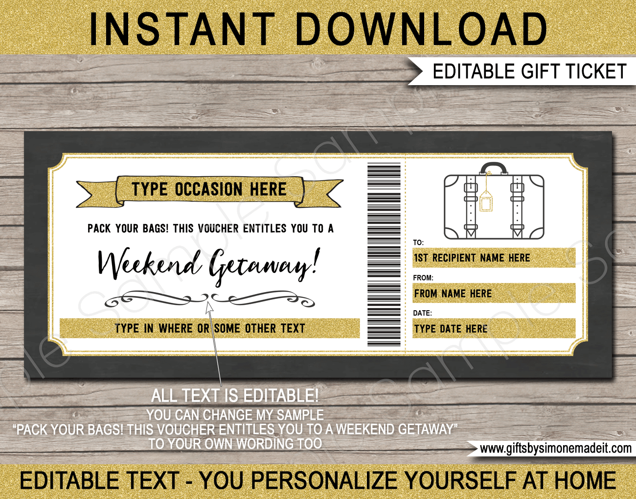 Printable Weekend Away Voucher Template Surprise Getaway Gift Card
