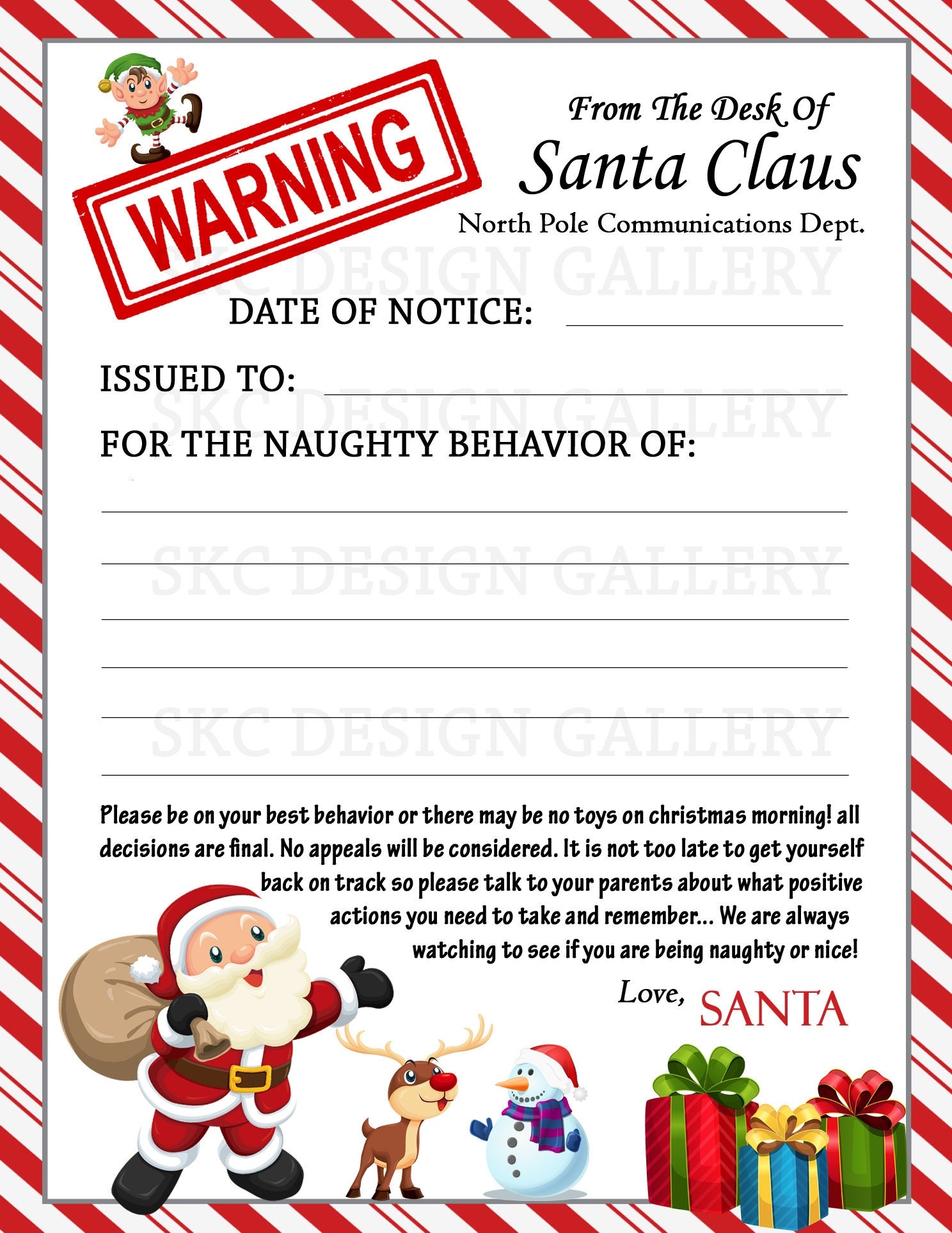 Santa WARNING Letter PRINTABLE PDF Naughty Behavior Santa Letter Personalized Santa Letter Etsy