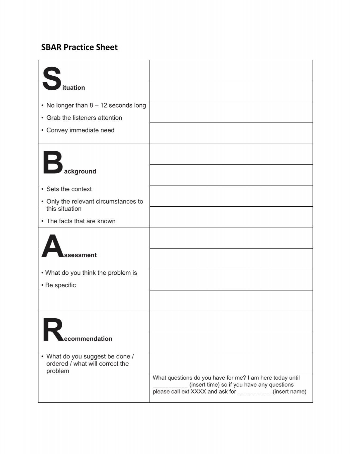 SBAR Practice Sheet