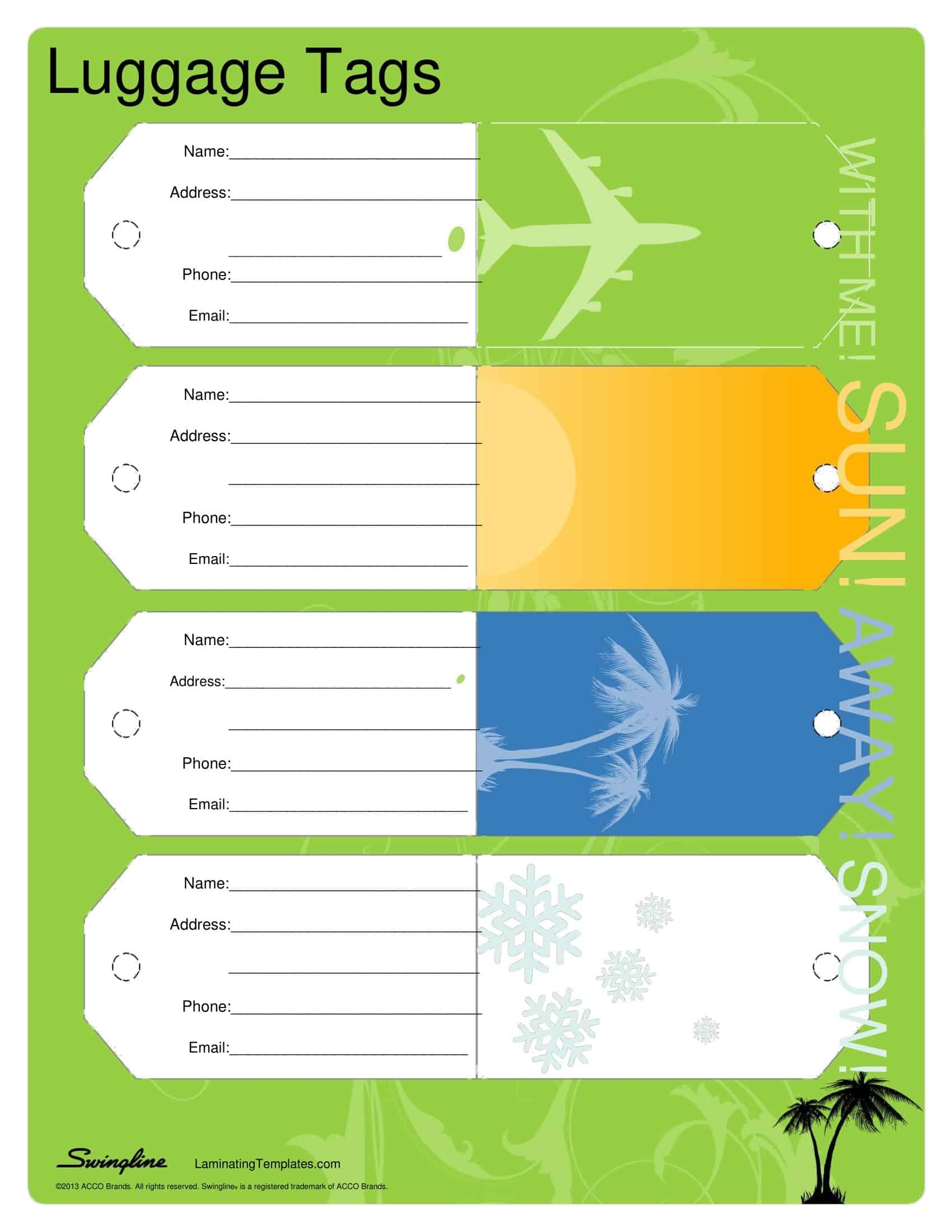 Free Printable Luggage Tag Template Word
