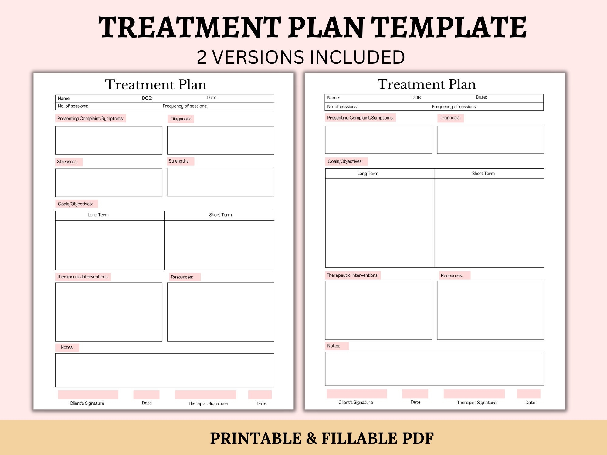 Treatment Plan Template Printable Fillable PDF Therapist Template Treatment Plan Form Mental Health Assessment Client Treatment Plan Etsy UK