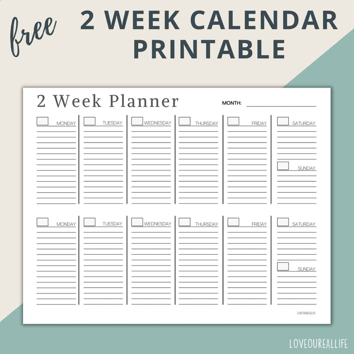 Two Week Calendar Template Free Printable Weekly Planner Love Our Real Life