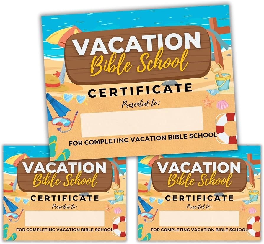 Vacation Bible School VBS Certificate Of Completion Award Pack Of 50 8 5 X 11 Under The Sea Breaker Rock Beach Ocean Themed Participation Amazon de Stationery Office Supplies