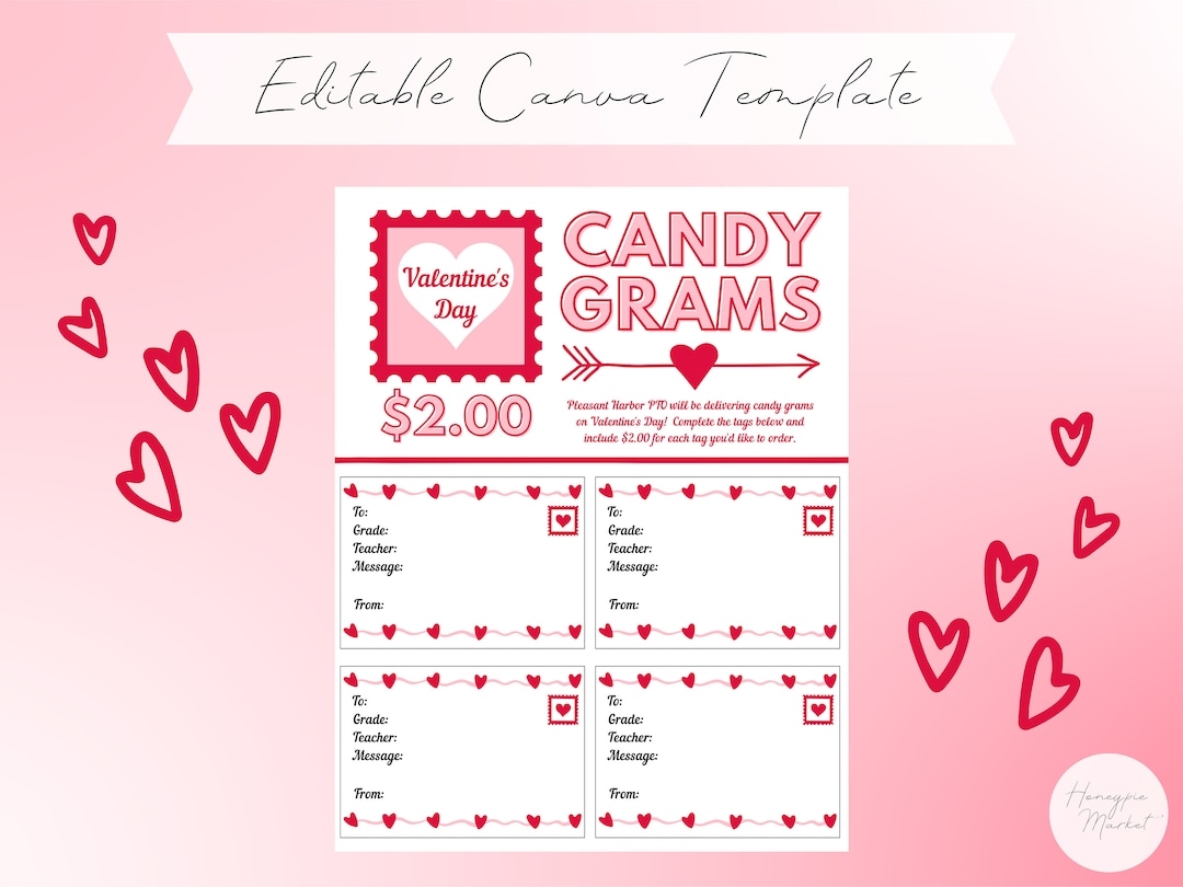 Valentine Candy Gram Tags Template Etsy