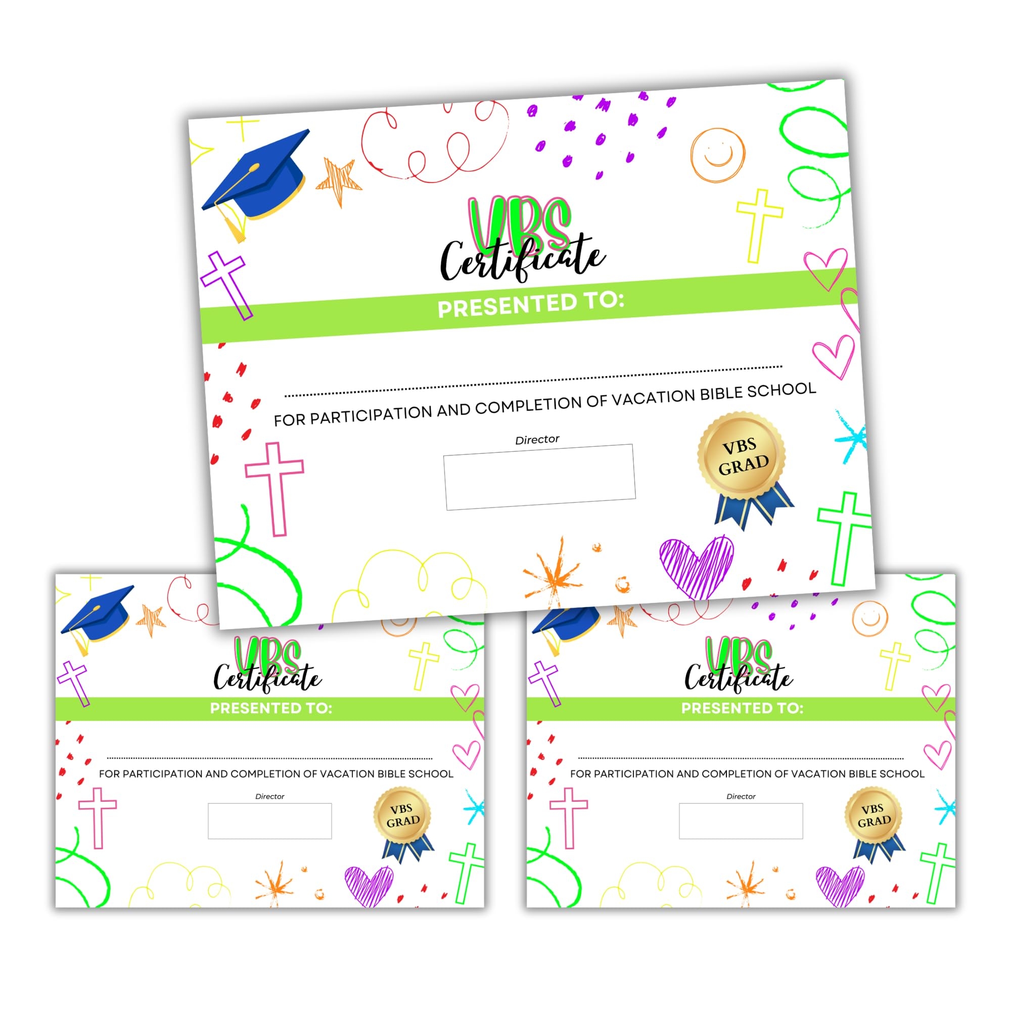 VBS Graduation Certificates Pack Of 50 Certificates Of Attendance Religious Award For Children 11 X 8 5 Bible School Attendance Accessories Amazon de Stationery Office Supplies