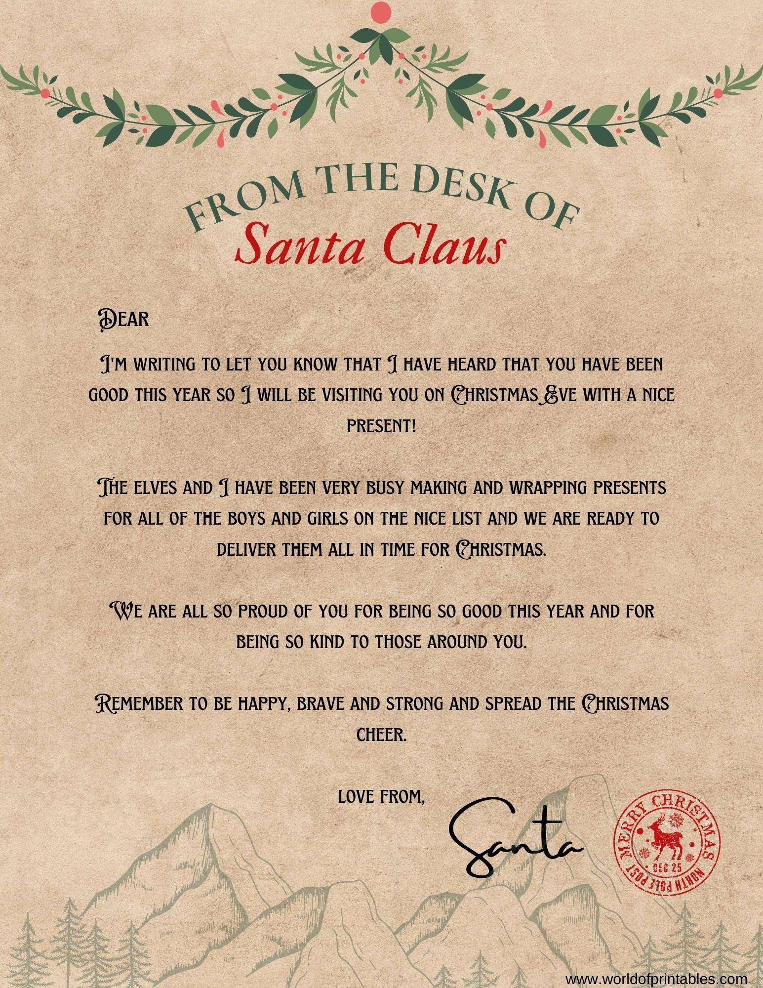 10 Best Free Letter From Santa Templates World Of Printables