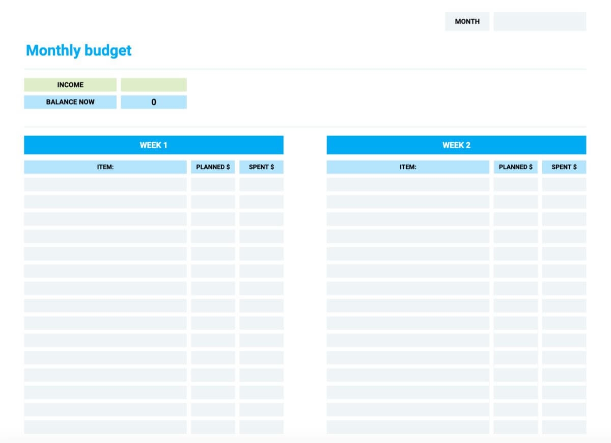 Personal Budget Template Printable