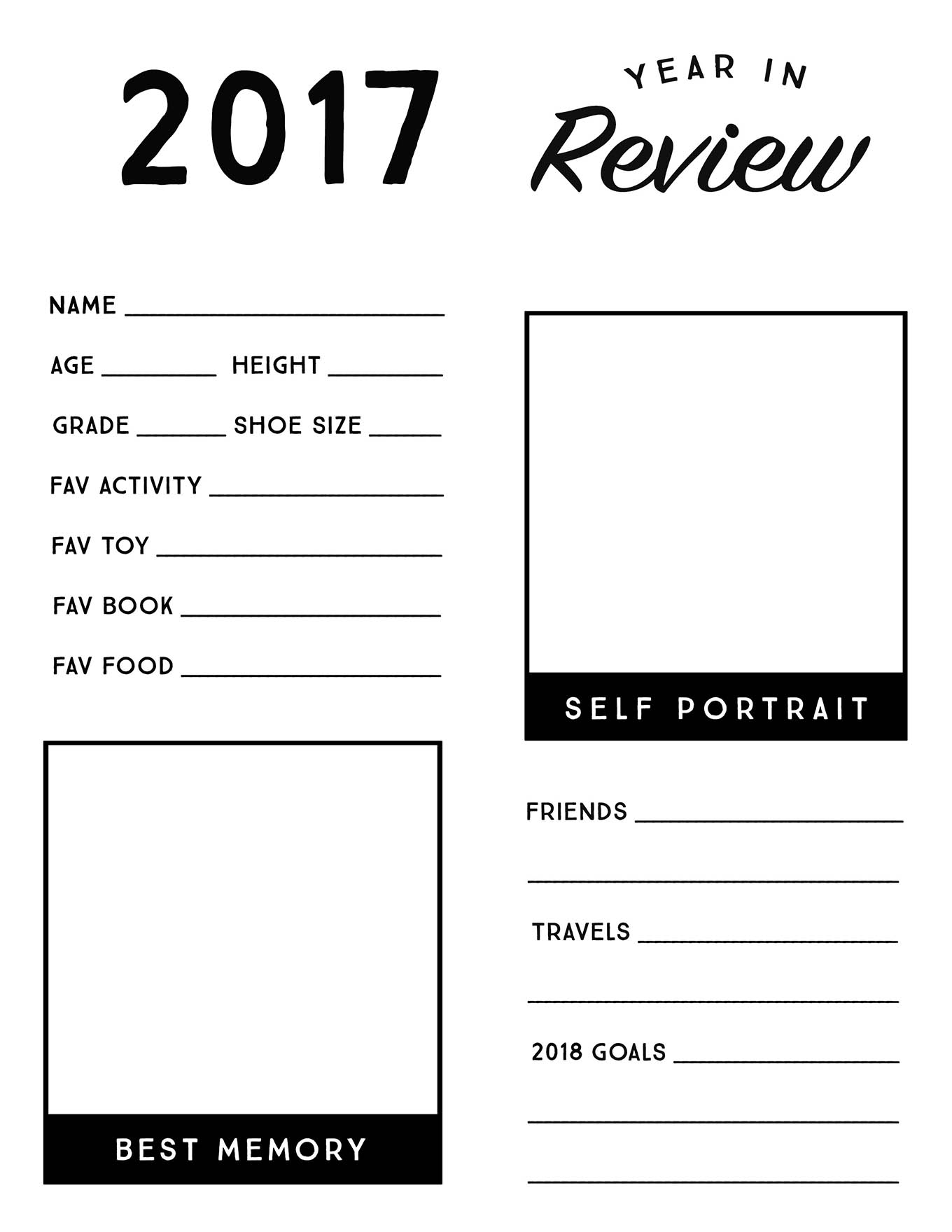 2017 Year In Review Printable For Kids