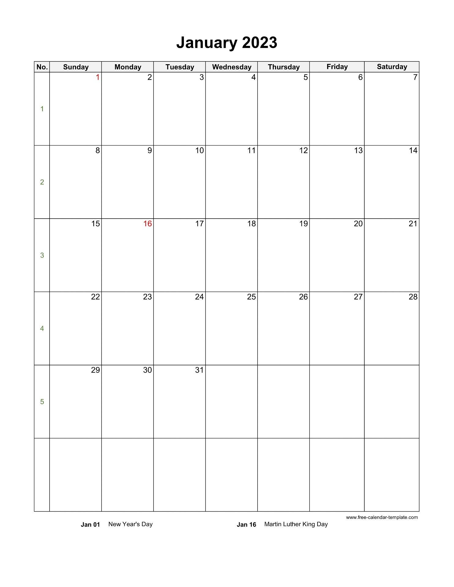 2023 Monthly Calendar Blank Vertical Template Free calendar template