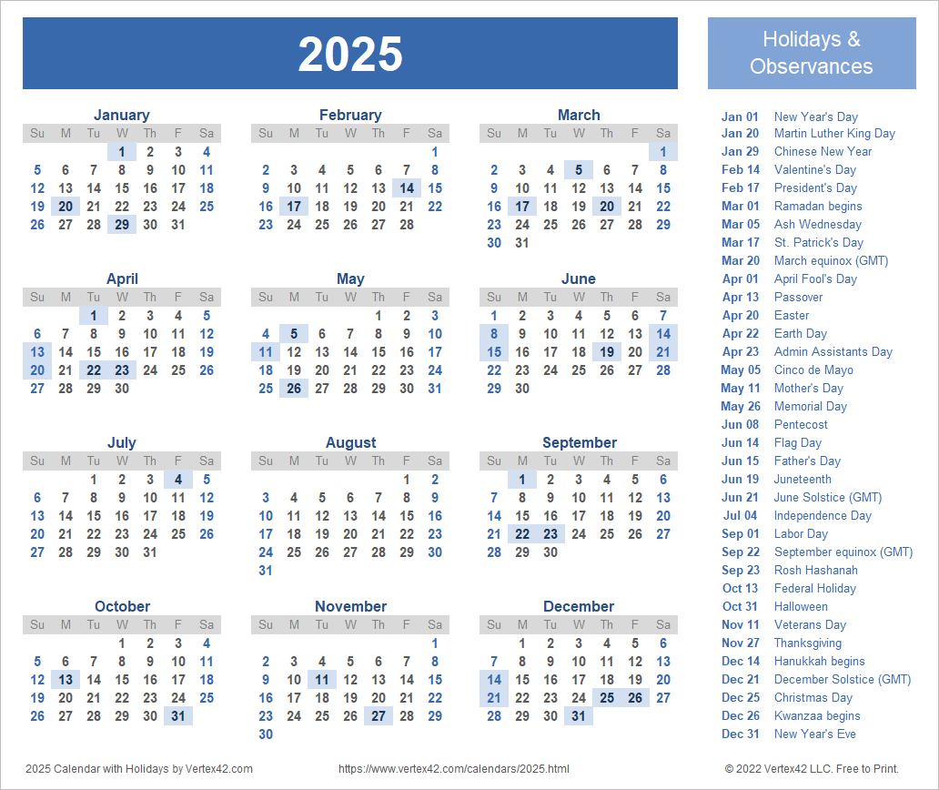 Free Printable 2025 Monthly Calendar Template Word