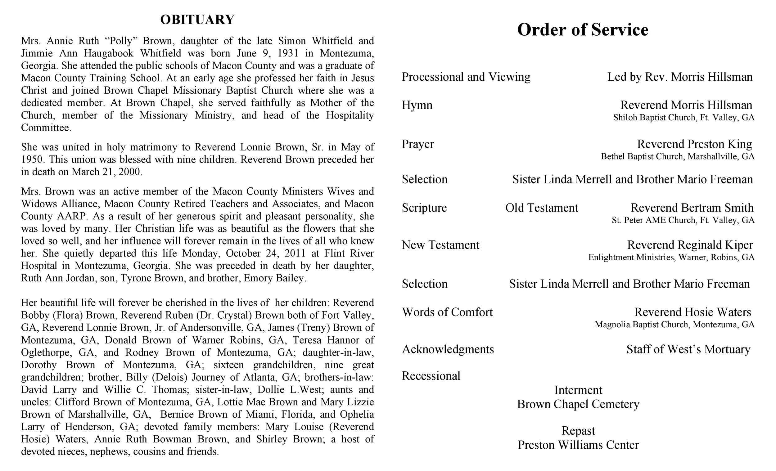 Blank Free Printable Obituary Templates