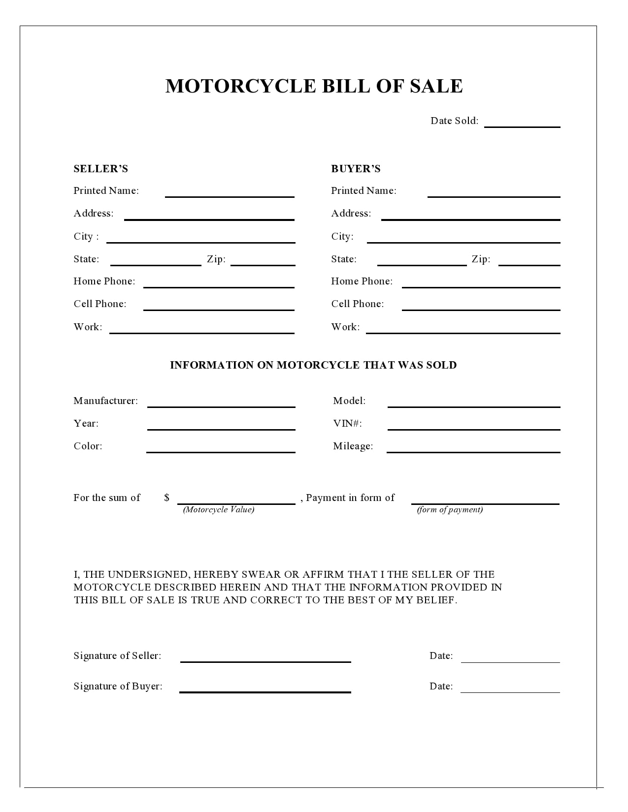 29 Printable Motorcycle Bill Of Sale Forms Free TemplateArchive
