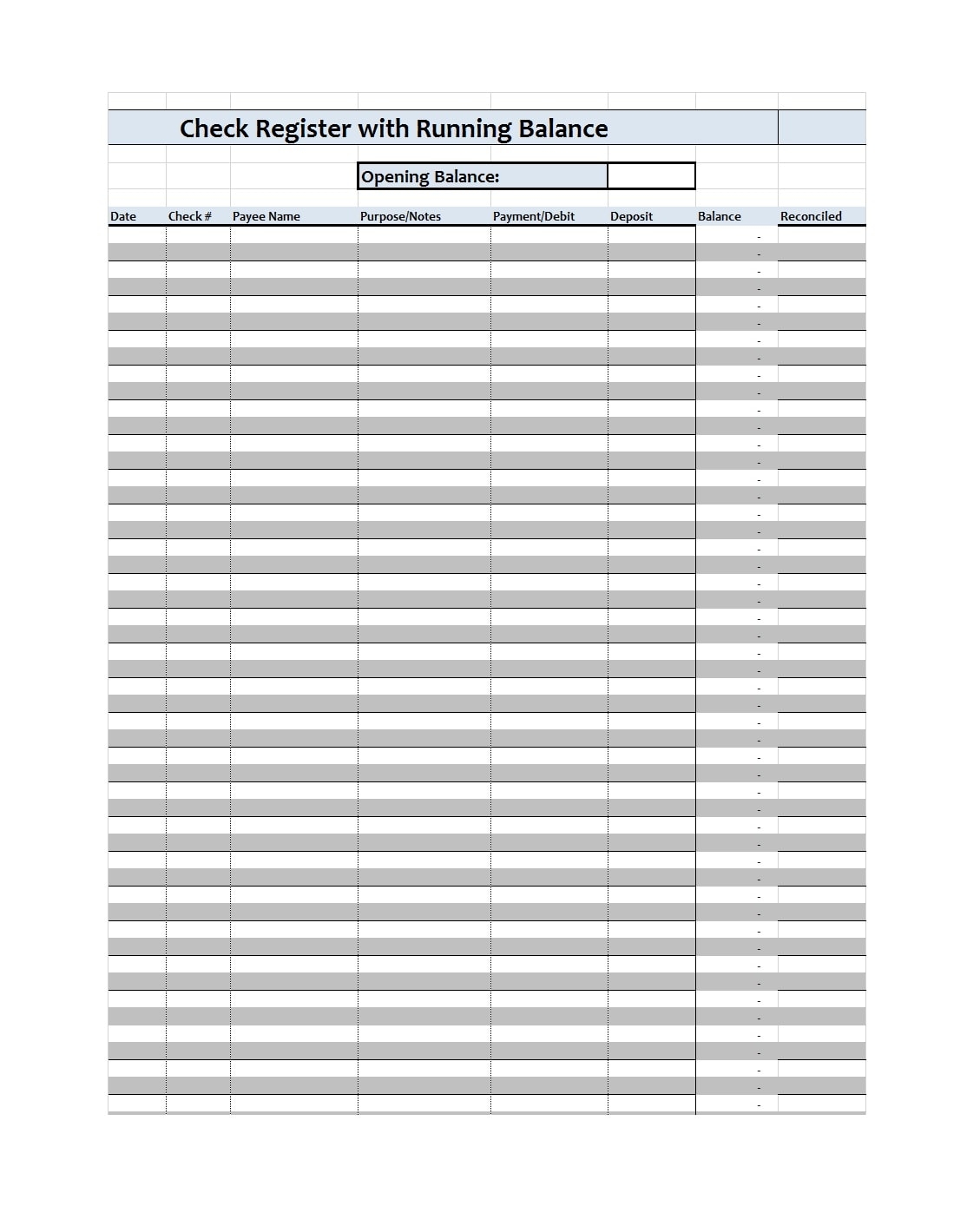 Free Printable Check Register Templates