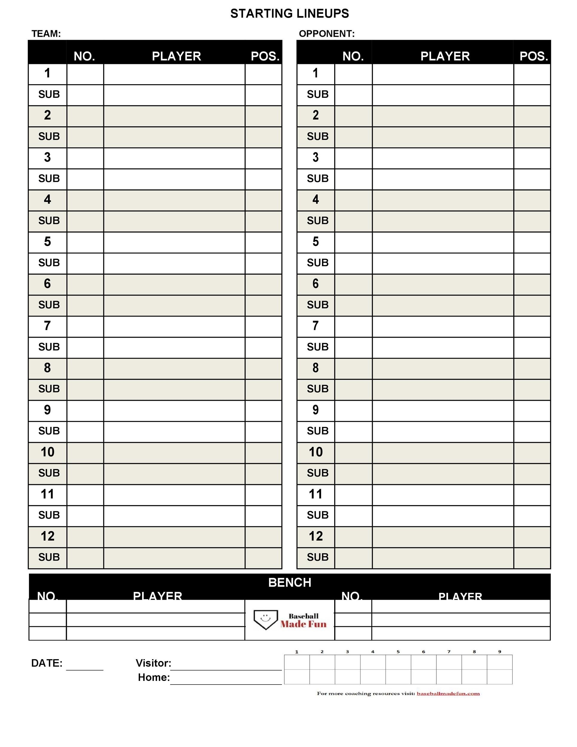 Free Printable Baseball Lineup Template