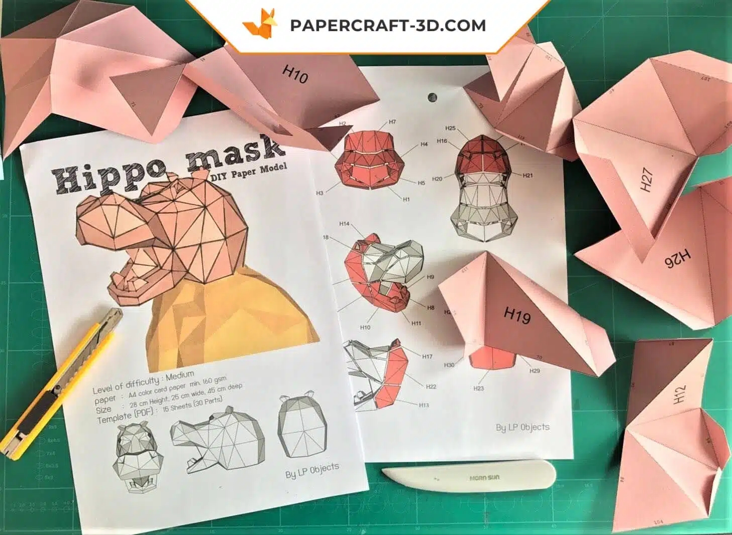 3D Hippo Mask Papercraft Modern DIY Decor