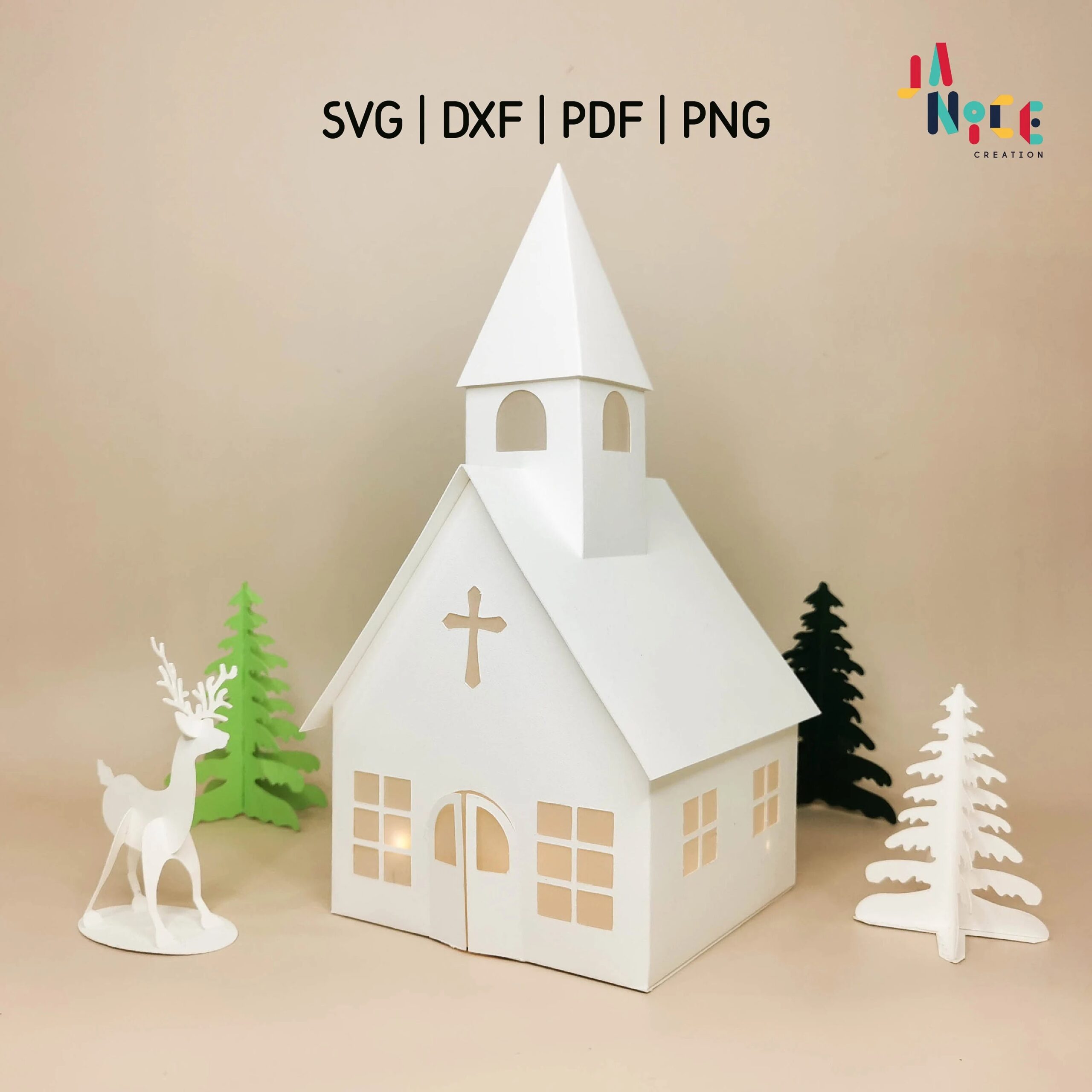 3D Paper House Template Paper Church Paper Christmas Village 