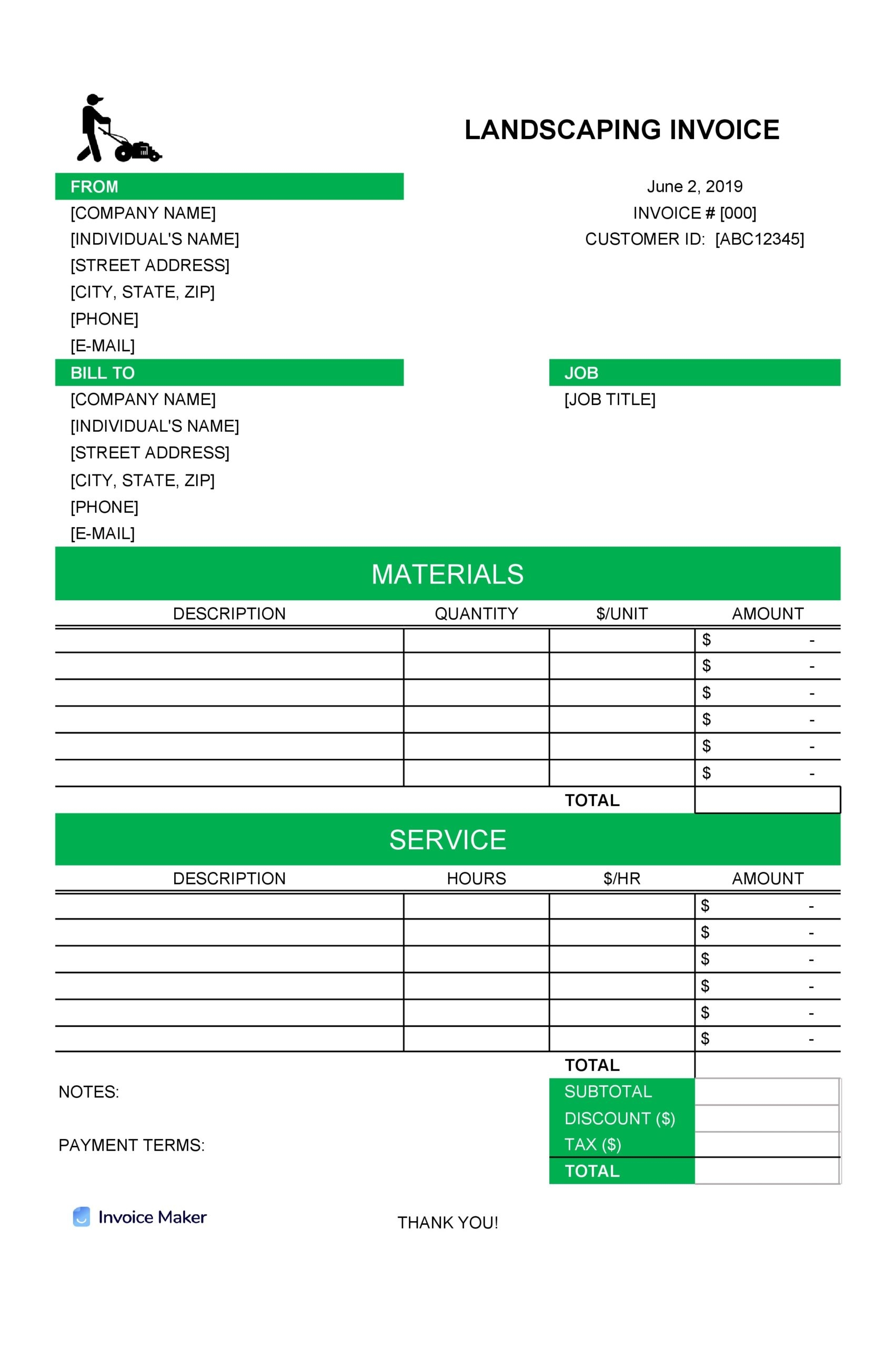 40 Printable Landscaping Invoice Templates Examples 