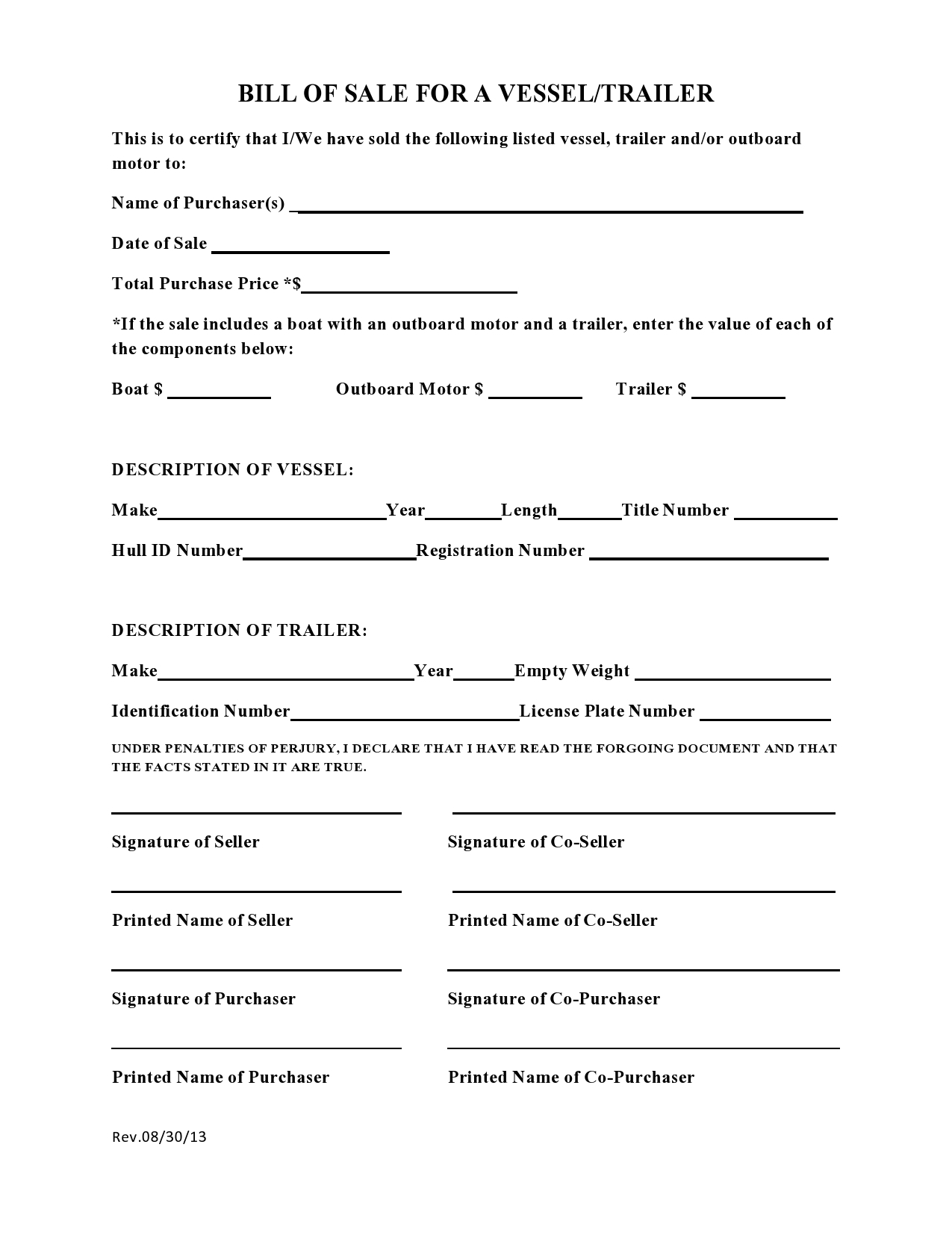 Free Printable Boat Bill Of Sale Template