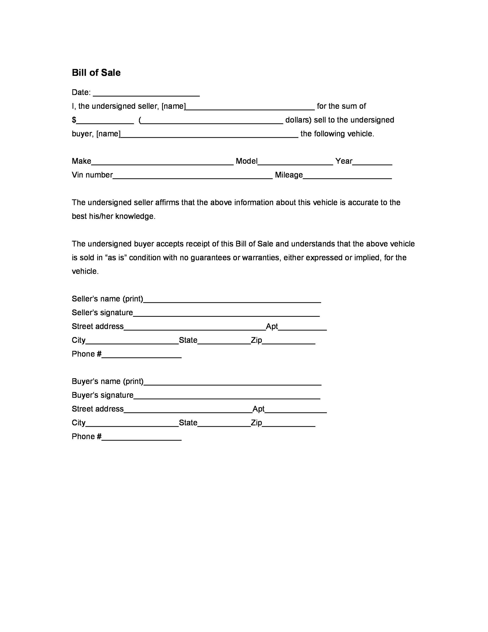 45 Printable Bill Of Sale Templates Free Word PDF 
