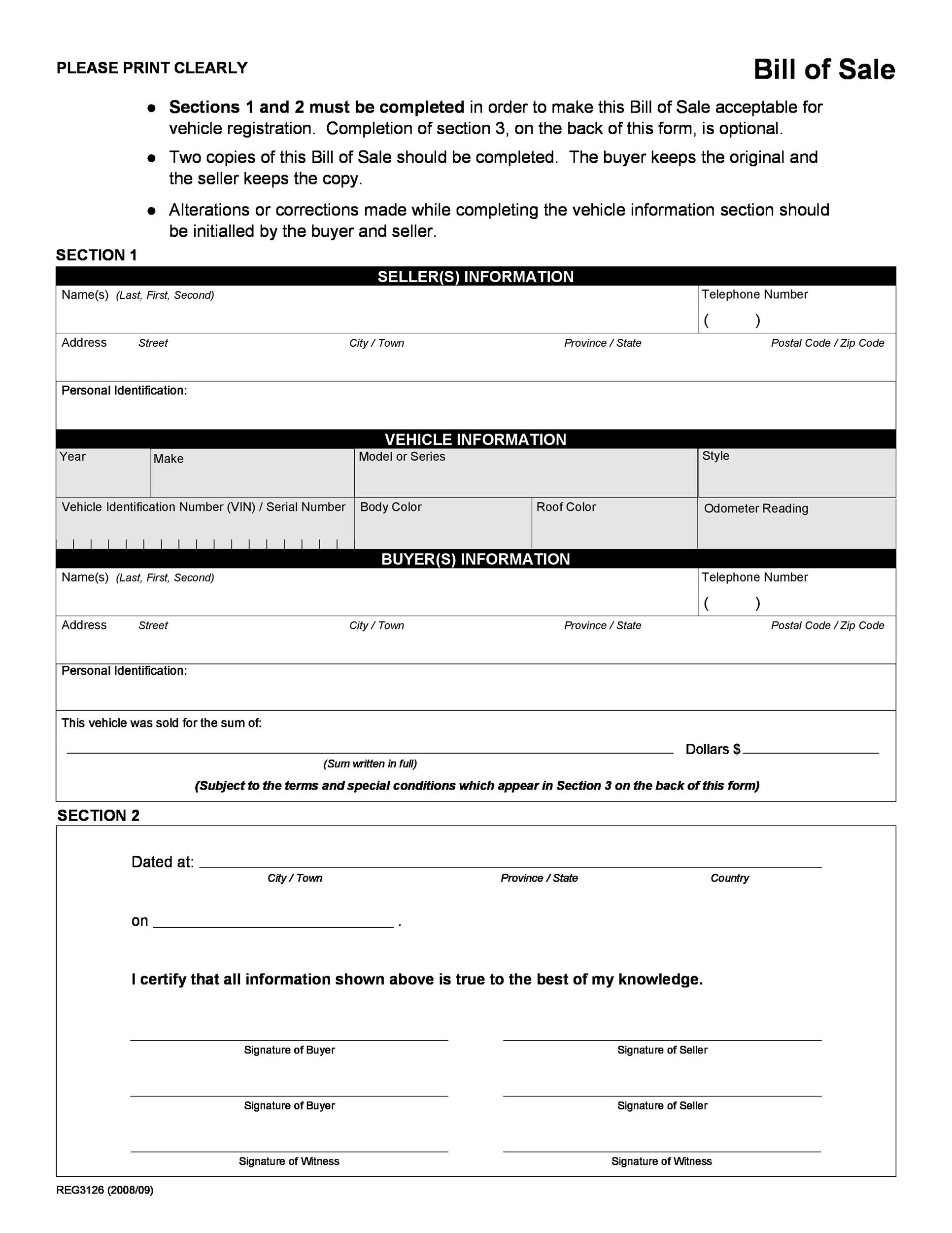 45 Printable Bill Of Sale Templates Free Word PDF 