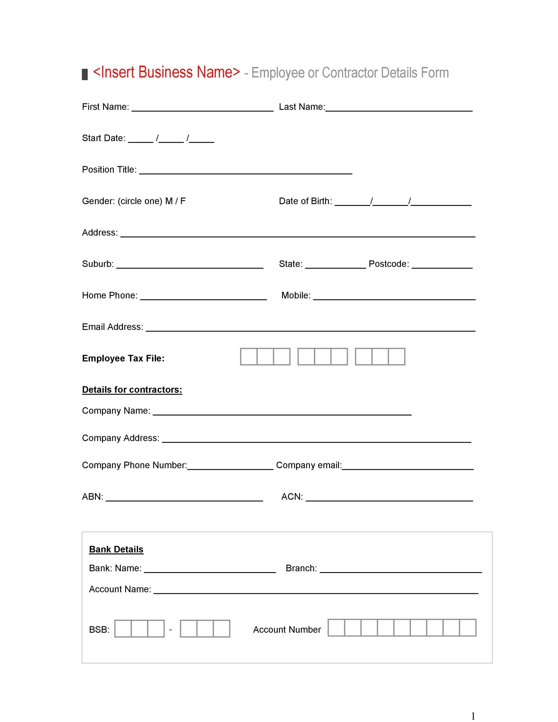 Job Application Template Free Printable