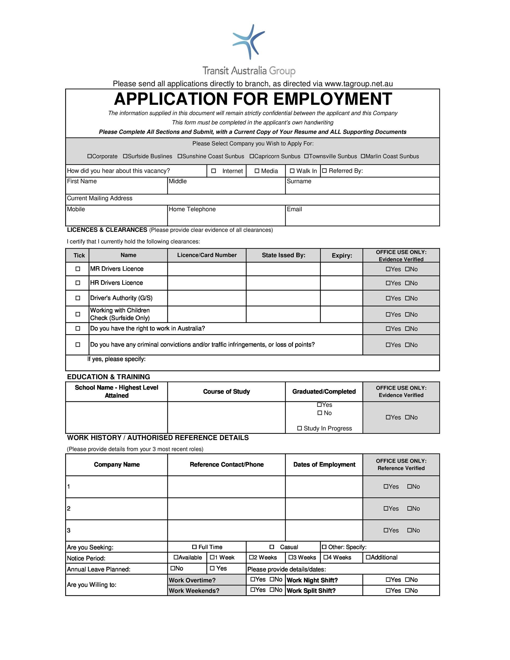 50 Free Employment Job Application Form Templates Printable TemplateLab