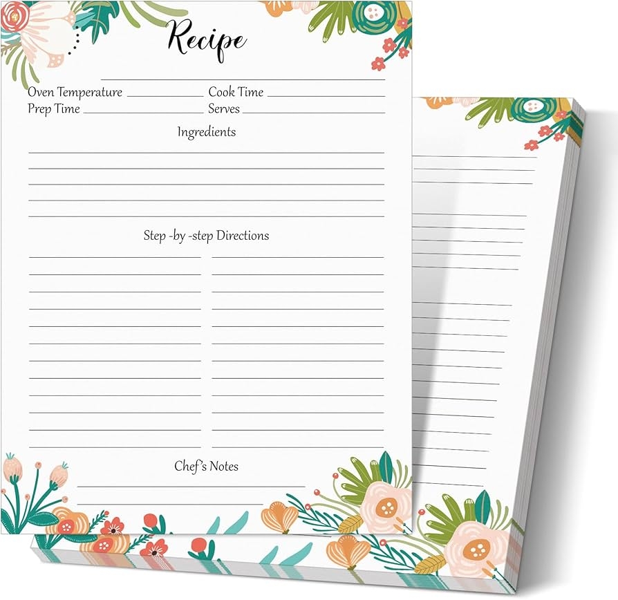 50 Sheets Recipe Paper Full Size Recipe Refill Pages 8 5 X 11 Inch Recipe Cards For Recipe Book Book Amazon de Stationery Office Supplies