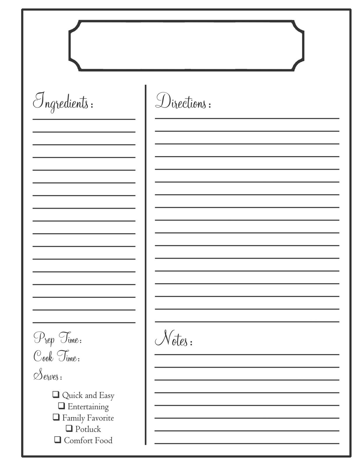 Free Printable Recipe Card Template