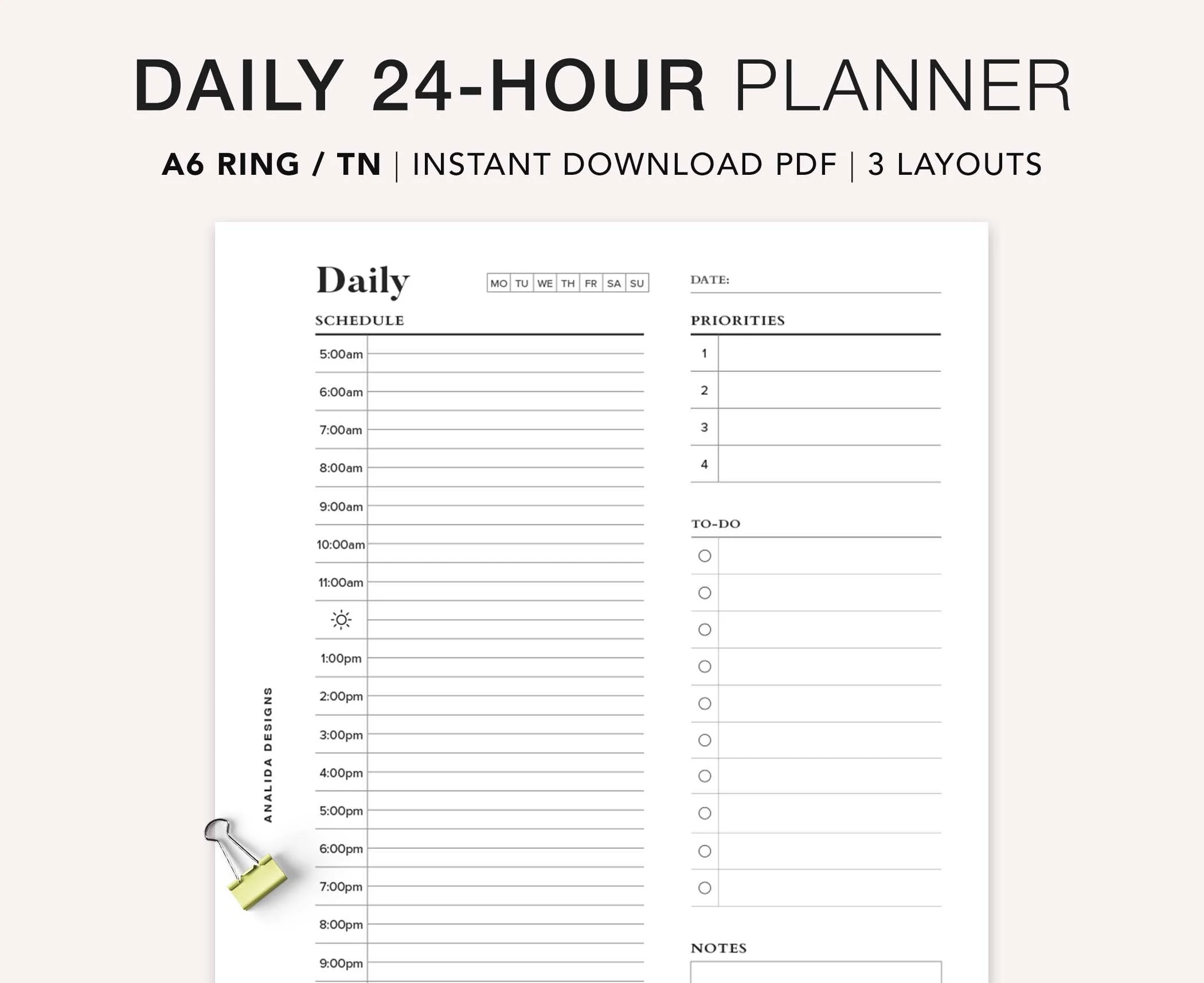 a6 24 hour daily planner printable hourly planner military time plan time blocking template work day schedule a6 daily planner pdf etsy sweden