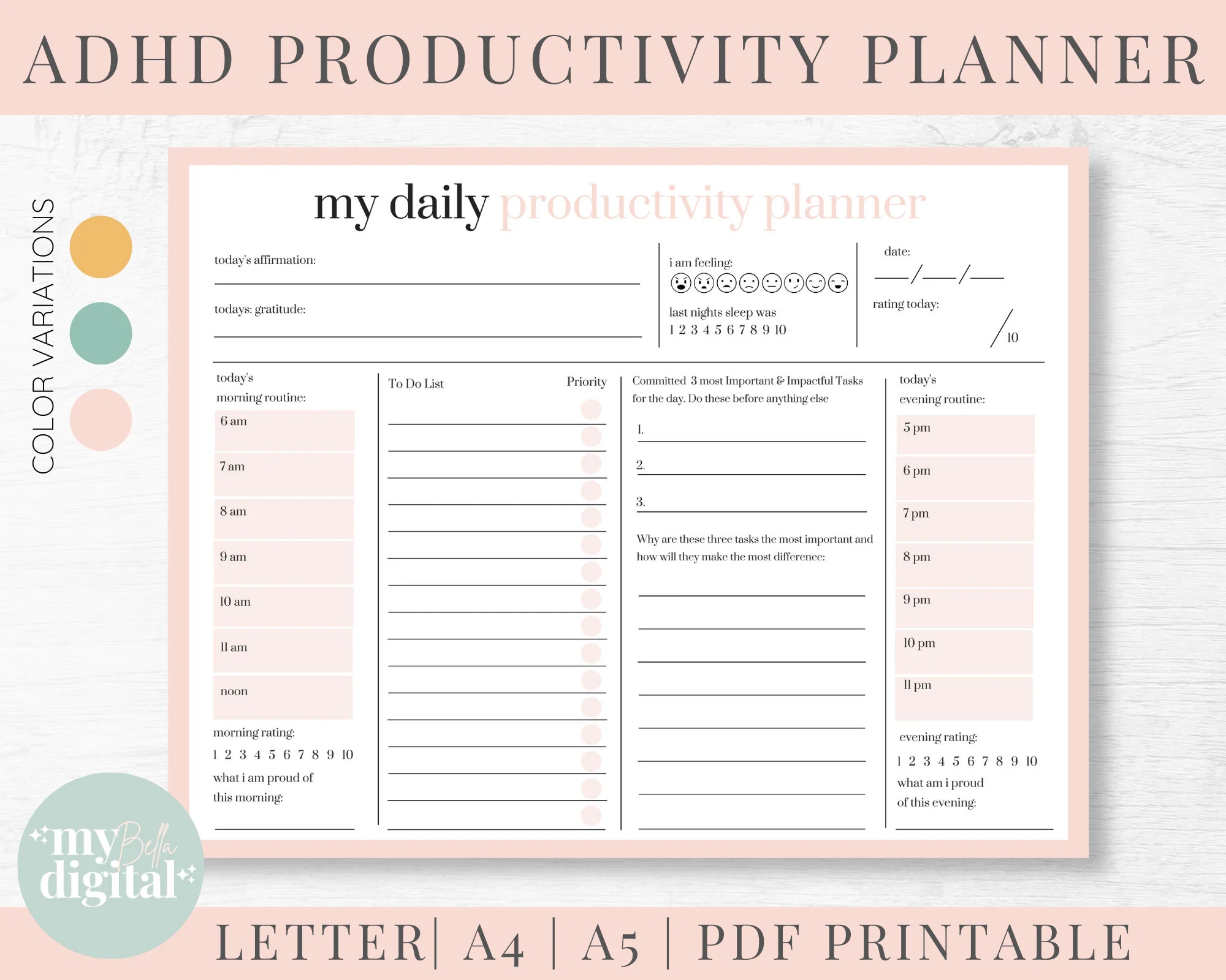 Free Printable Adhd Daily Planner Template