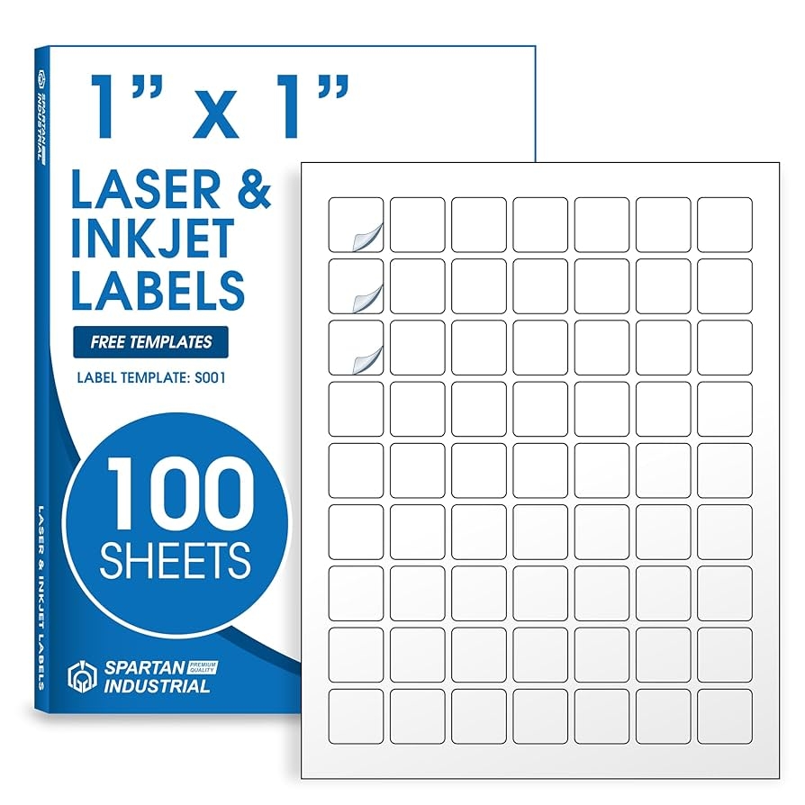 Amazon 1 X 1 Square Printable Labels Compatible With Inkjet And Laser Printers 100 Sheets 6300 Matte White Paper Stickers For QR Codes Barcodes And Price Tags Spartan Industrial Office Products