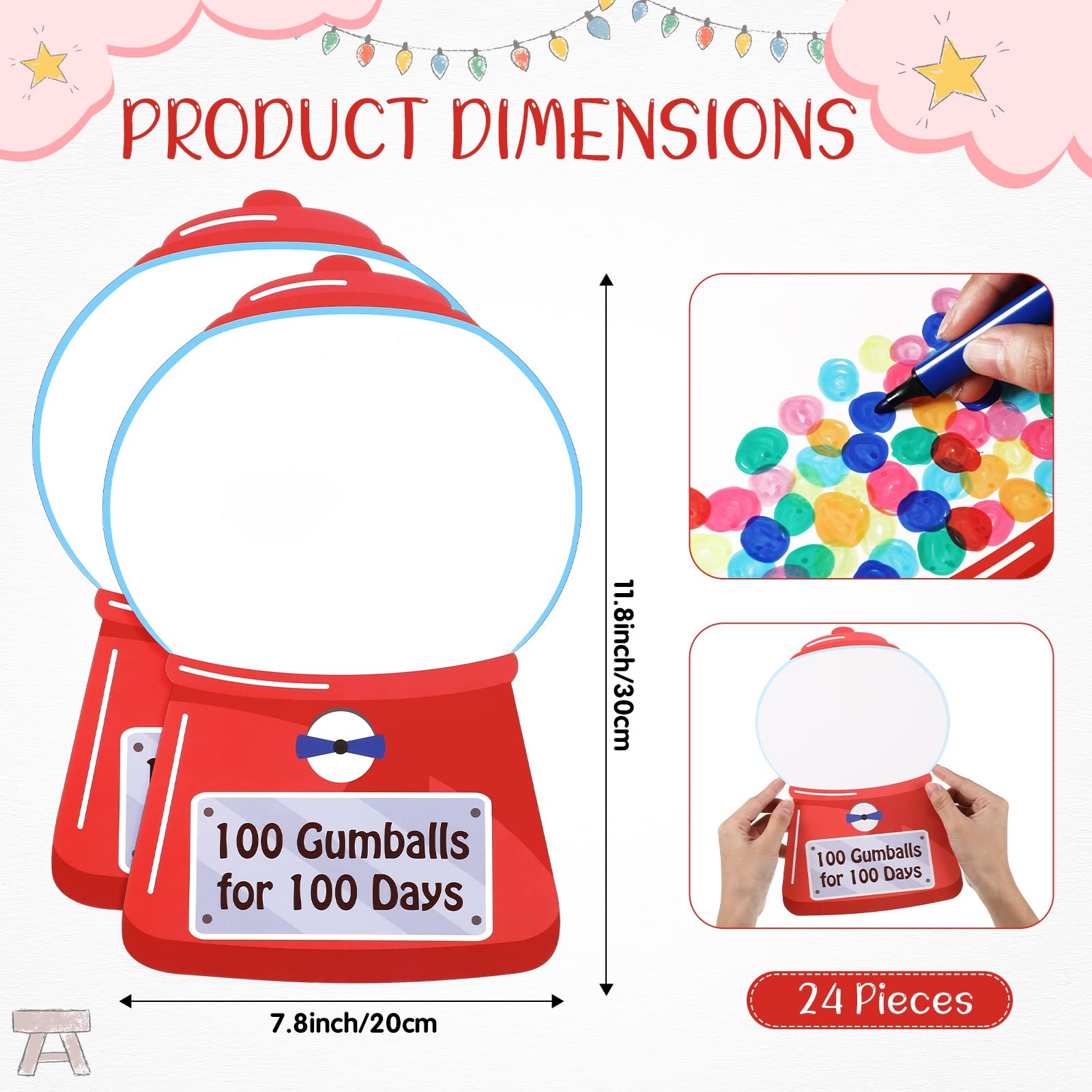 Amazon 24 Pieces 100th Day Of School Kit 100 Gumballs For 100 Days Paper Gumball Machine Color Matching Crafts Teacher Favor Kit Worksheet For Kids Of School Celebration Party Supplies Toys Games