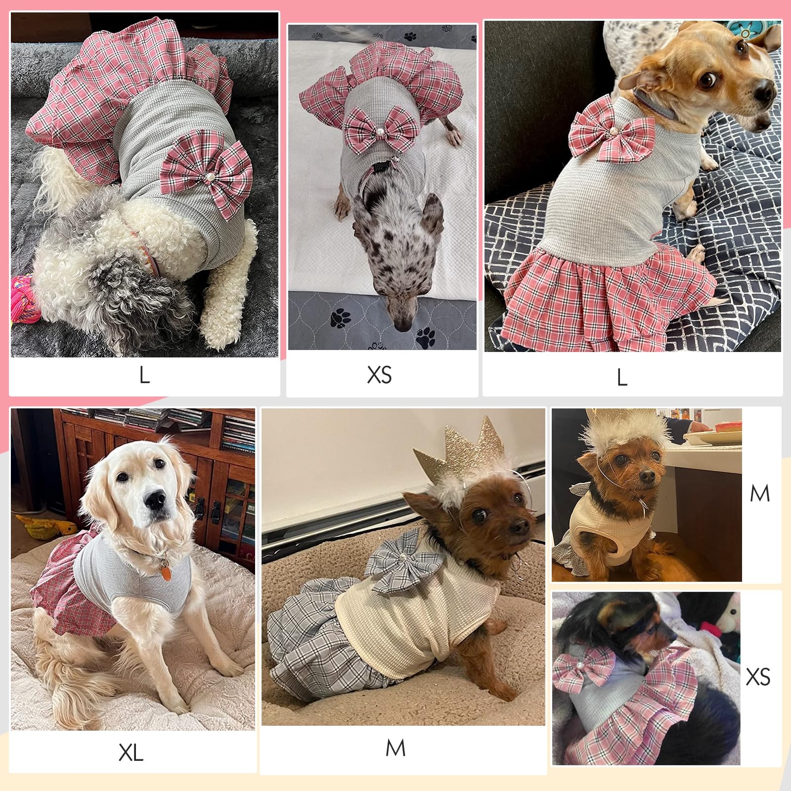Amazon KYEESE Dog Dress Plaid With Bowknot Light Weight Pet Apparel For Small Dogs Cats Puppy Dog Outfits Beige L Pet Supplies